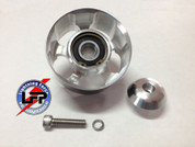 Item#:
DB1220
Notes:
 
Manufacturer Info:
LFP
DESCRIPTION:

LFP Aluminum DOUBLE BEARING Idler Pulley

Kit Includes:

LFP 90mm DOUBLE BEARING 10 Rib Idler Pulley
Billet CNC Machined Dust Cover
!Please Note! Idler Pulleys are 10 Rib, not 8. This helps distribute pressure from belt tension which results in longer bearing life.

Get rid of  your stock heavy stamped steel Idler Pulleys and replace them with these CNC Machined DOUBLE BEARING Lightweight Aluminum Pulleys that feature the highest quality bearings to ensure long pulley life. No more wobble or sloppy noisy pulleys! The new LFP DOUBLE BEARING Pulley features 2 bearings for more support and effectively eliminates any bearing failure caused by supercharger belt side load. This is the same technology that industrial supercharger manufactures use for high load supercharged belt driven systems.

Lightweight Idler drops rotating mass putting less drag and strain on your belt drive as well as dressing up your Engine with a nice Billet look. LFP DOUBLE BEARING Idler Pulleys are Hard Coat Anodized for superior belt ware protection and makes for stronger belt contact on idler. Idler Pulleys come in 90mm and 100mm sizes. Keep the look of stock with the 90mm Idlers or add the 100mm Idlers for more belt wrap on your blower reducing belt slip.Significantly reduces belt slip. Comes complete with all mounting hardware.