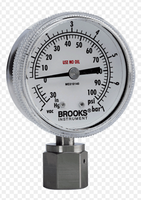 Brooks 316 Stainless Steel Gauge With Stainless Steel Case 2" Dia. 1A 1/4 Female VCR® Face Seal 30" vac. - 0-30 psig