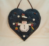 CMI/Henton  ~  SNOWMAN ON HEART ... Welcome Plaque  w/Leather Hanger