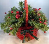 Christmas  ~  RED BASKET ...  Filled w/Greens & Berries  *  NEW From Shop