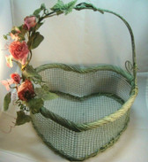 Olivia Wong ~ Green Wire Basket *10" Heart Shaped w/Burgandy Florals* NEW From Our Shop