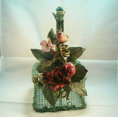 Olivia Wong ~ GREEN WIRE BASKET w/Burgandy Florals *5.5" Square* New From Shop