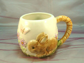 Wang's  ~  RABBIT DESIGN MUG ... w/Florals  *  NEW From Our Retail Shop