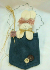 Handmade  ~  BUNNY IN POCKET ... On Wire Hanger  *  NEW From Our Retail Shop