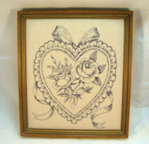 Fabric Padded Picture ... BLUE HEART w/ROSES  *Framed*  NEW From Shop