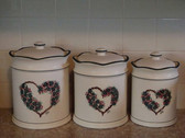 Noel  ~  CANISTER SET Of 3 ... Green Heart & Flower  *  NEW From Our Shop