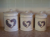 Noel  ~  CANISTER SET Of 3 ... Blue/Rose Heart & Flower  *  NEW From Our Shop