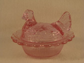Mosser Glass  ~  Mini HEN ON BASKET ... Pink  *  NEW From Our Shop