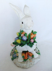 FLORAL BUNNY w/Armfull of TULIPS ~ Carrots at Base  *10.5" TALL*  NEW In Box
