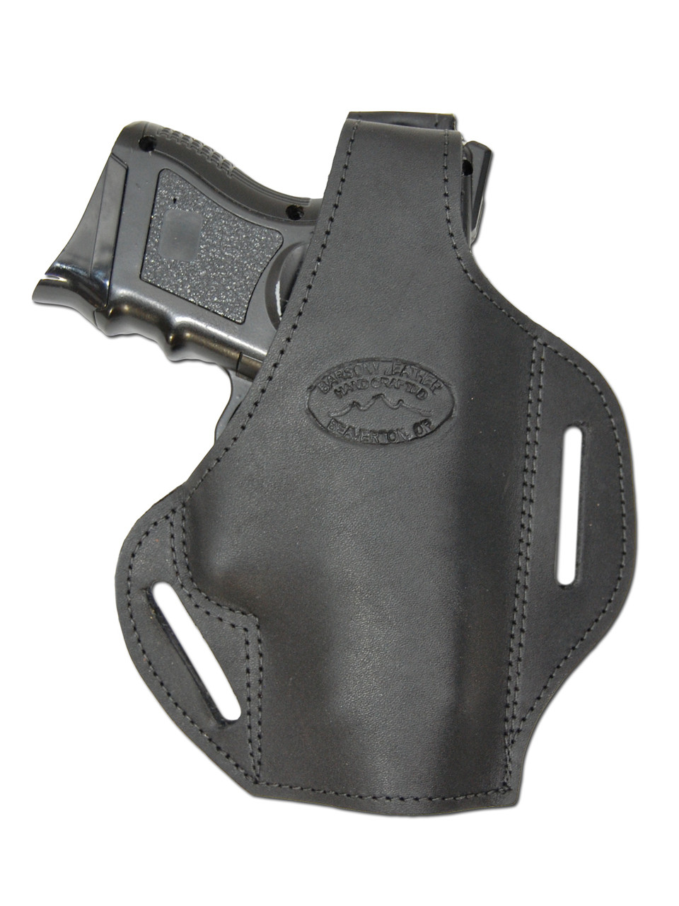 Black Leather Pancake Holster for Compact 9mm 40 45 Pistols Barsony