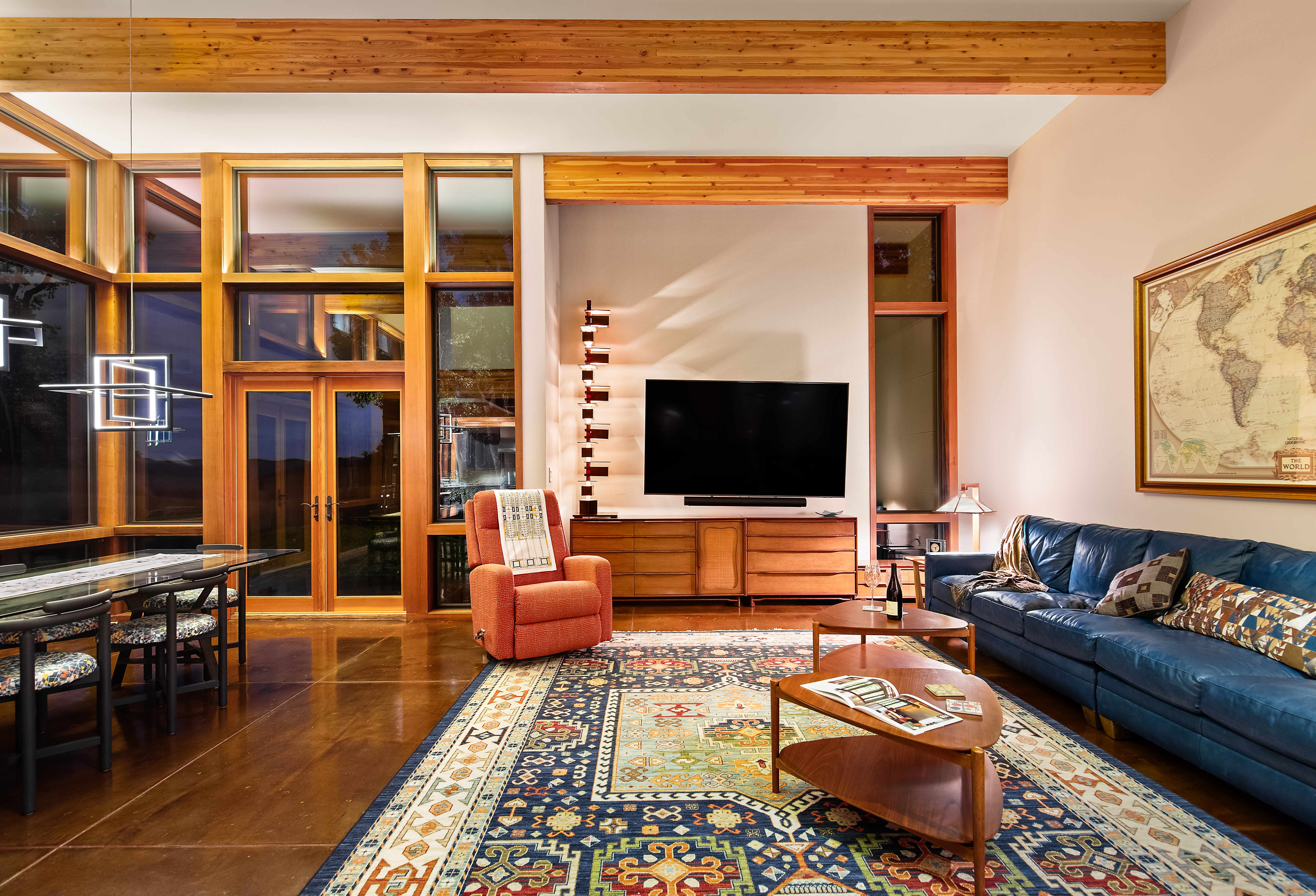 Taliesin 2 Floor Lamp and Taliesin 1 Table Lamp pictured in a North Carolina home based on Frank Lloyd Wright's Bachman-Wilson House