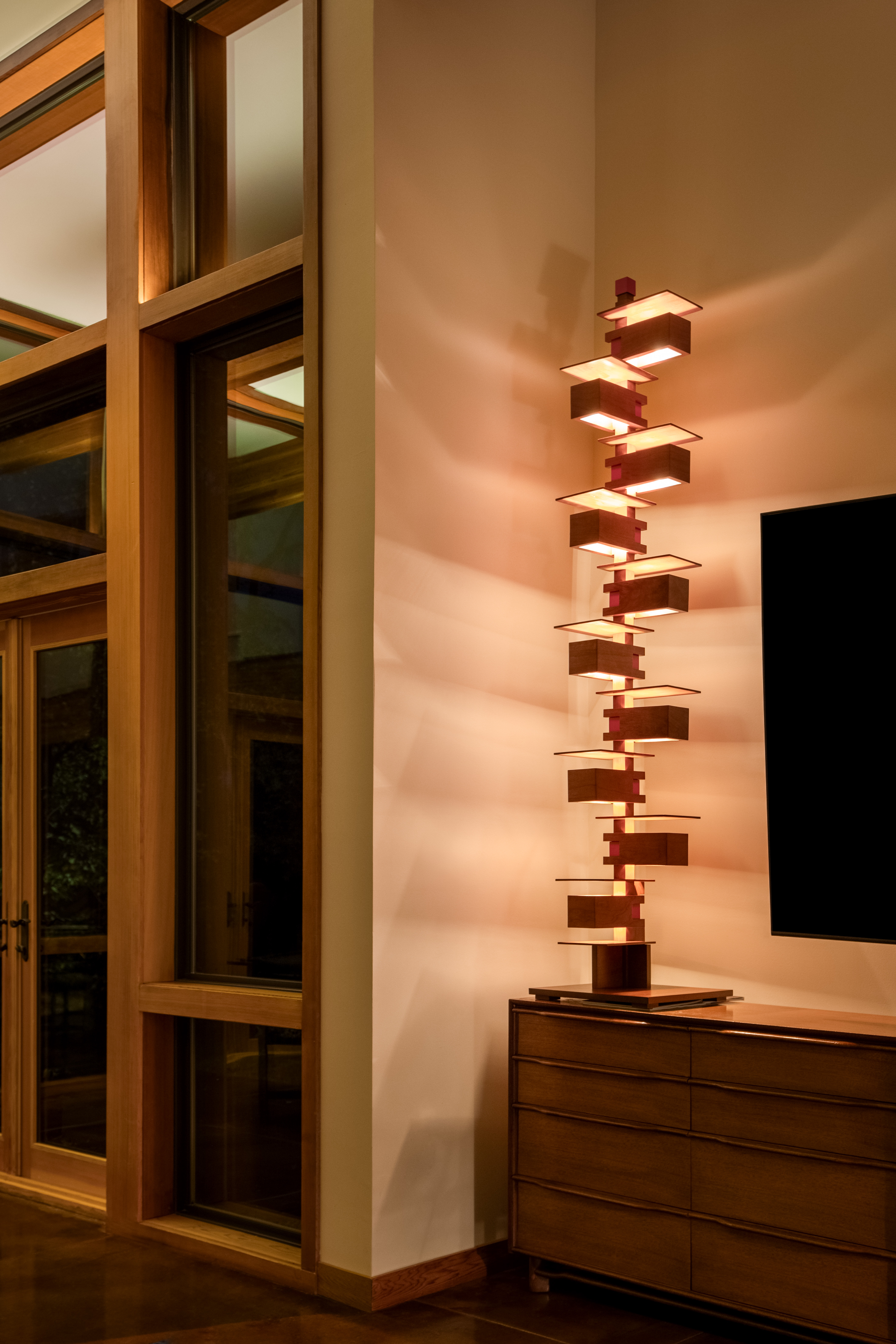 Taliesin 2 Floor Lamp pictured in a North Carolina home based on Frank Lloyd Wright's Bachman-Wilson House