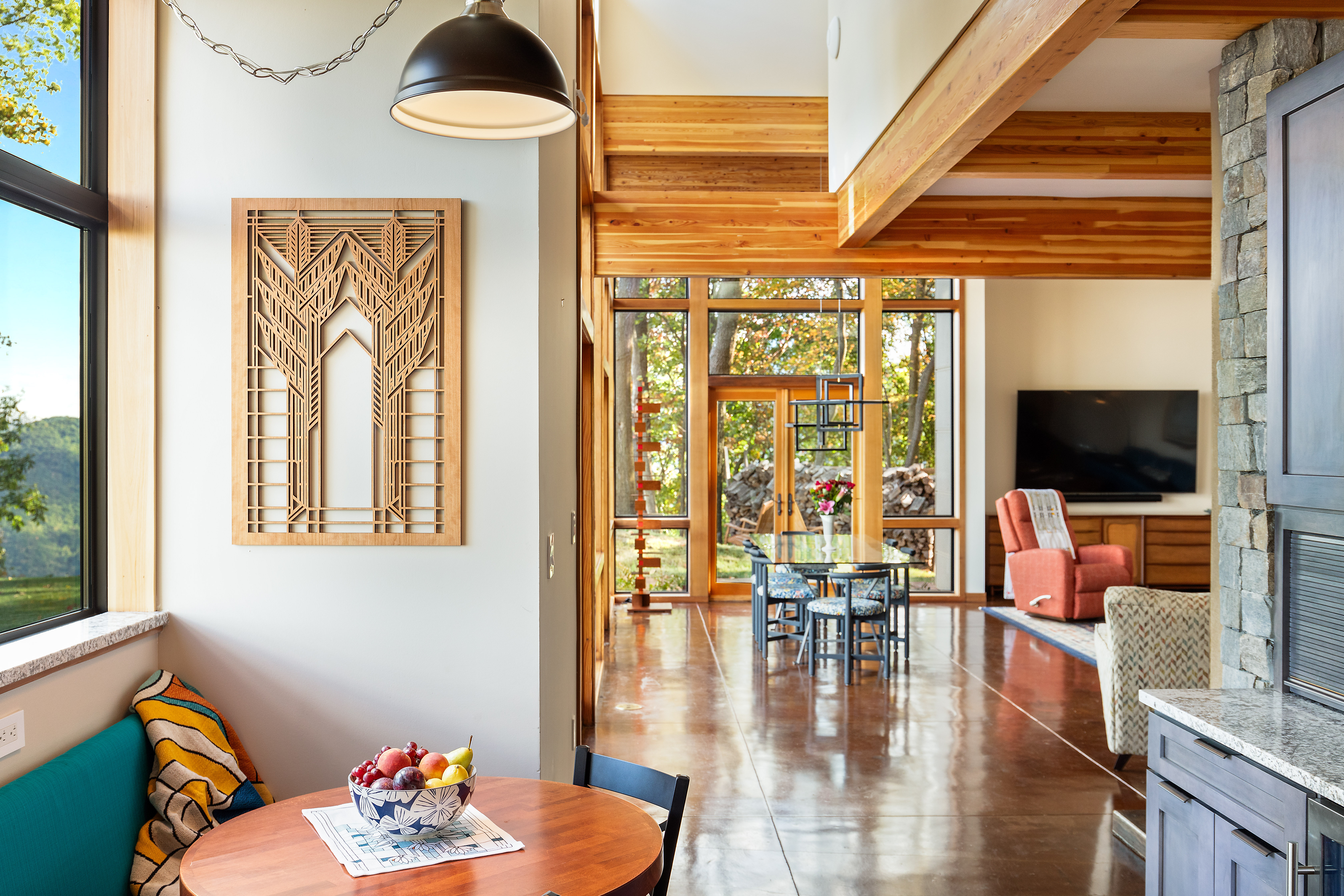 Double Sumac Wall Element and Taliesin 2 Floor Lamp pictured in North Carolina home based on Frank Lloyd Wright's Bachman-Wilson House