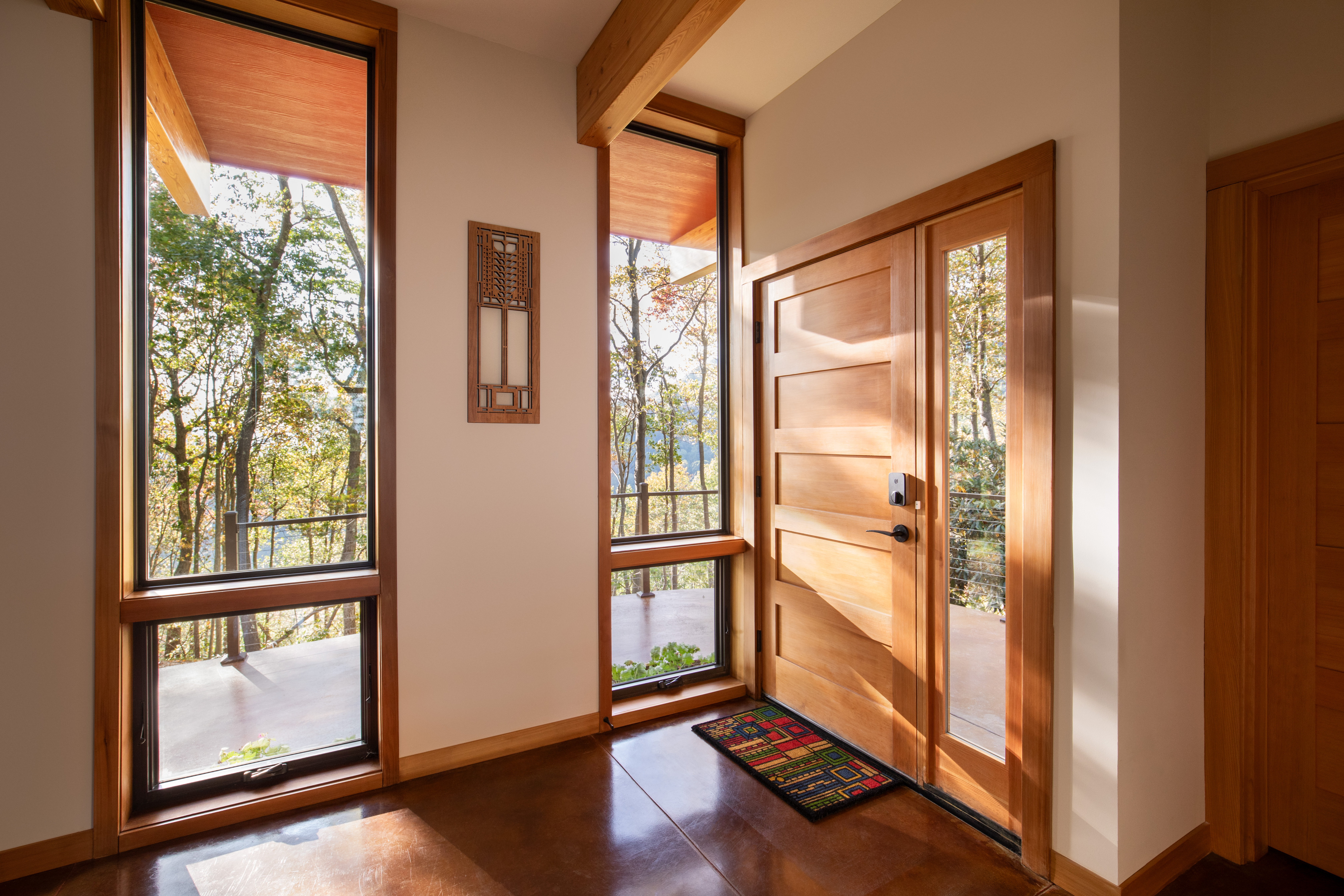 Tree of Life Wall Element pictured in a North Carolina home based on Frank Lloyd Wright's Bachman-Wilson House