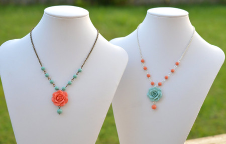 Hannah Centered Necklace in Coral or Dusty Mint Rose 