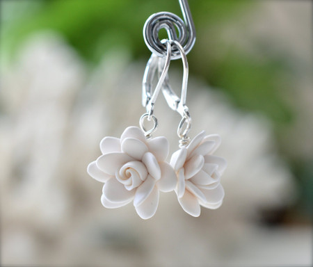 White Gardenia Simple Dangle Earrings.