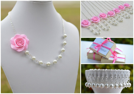 Jessica Asymmetrical Necklace in Baby Pink Rose. FREE EARRINGS