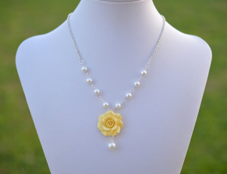Hannah Centered Necklace in Yellow Shade Rose with Pearls