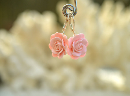 Pink Shade Rose Simple Dangle Earrings in Pastel Blush,Dusty Pink Rose, Strawberry