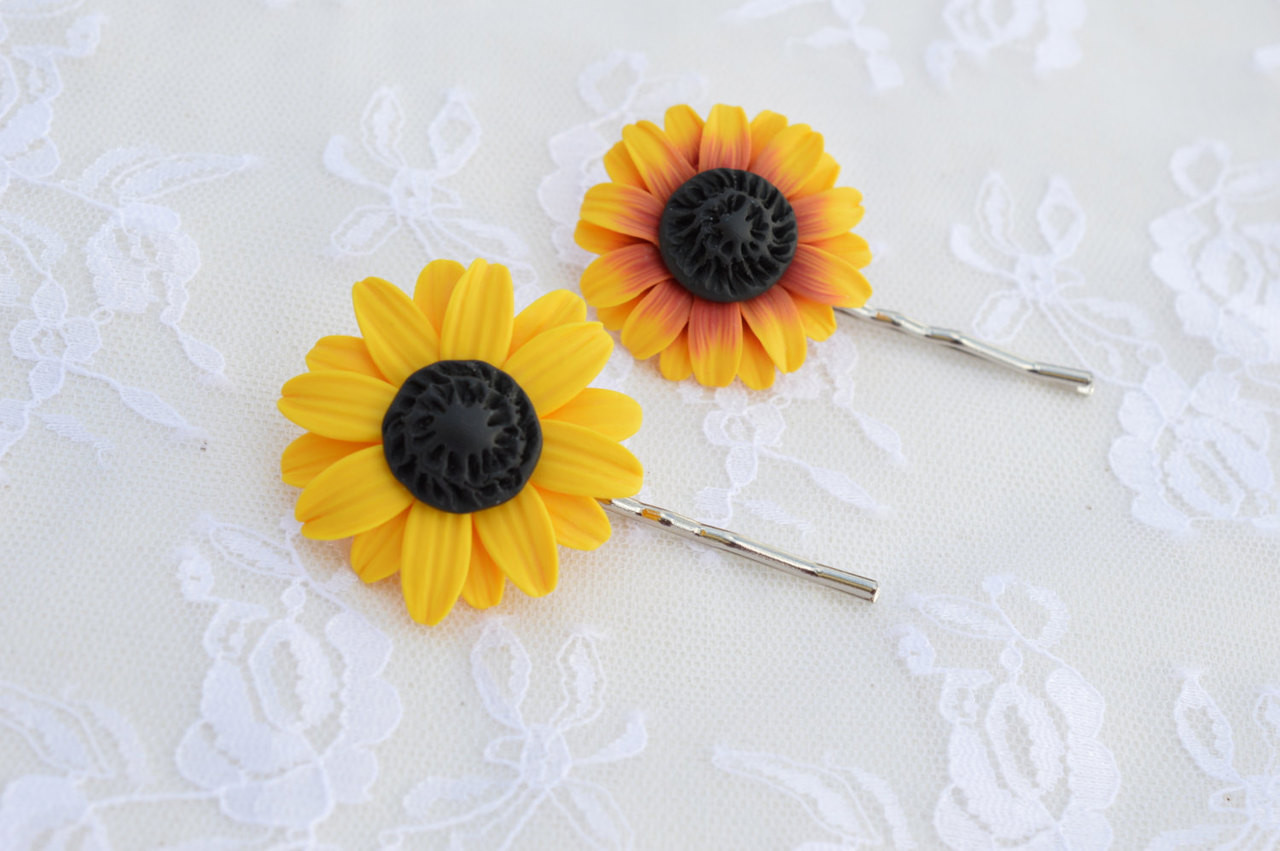Yellow or Deep Red-Yellow Sunflower Hair Clip (1 pcs only)