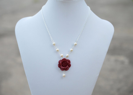Hannah Centered Necklace in Red Garnet Rose with Pearls