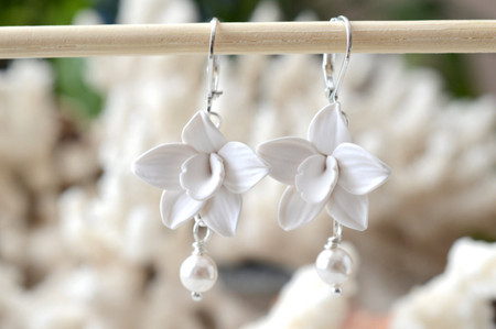Eva Statement Earrings in White Orchid 