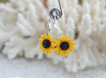 Yellow Sunflower Simple Dangle Earrings.