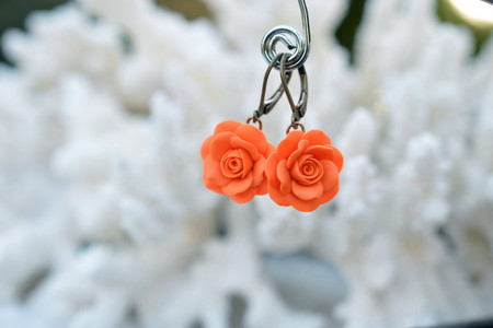 Orange Rose Simple Dangle Earrings.