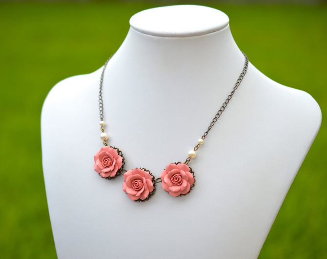 Colorful Pink Silk Flower Statement Necklace - Unique Vintage Button C –  Bling Beaded Baubles