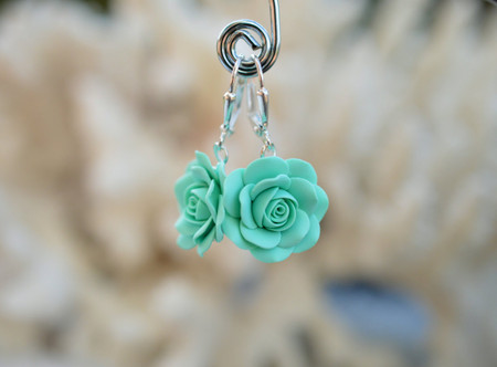 Mint Green Rose Simple Dangle Earrings