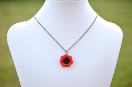 Red Poppy/Anemone Simple Drop Necklace