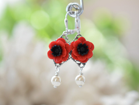 Richelle Red Anemone/Red Poppy Flower Earrings