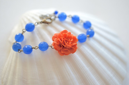 Andrea Link Bracelet in Orange Carnation and Royal Blue Faceted Jade