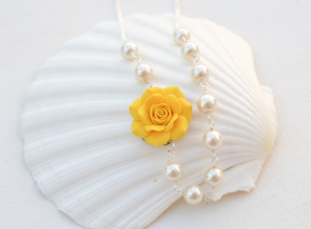Alice Asymmetrical Necklace in Golden Yellow Rose. FREE EARRINGS