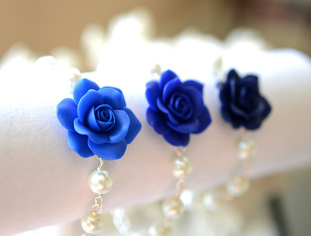 Aaliyah Link Bracelet in Blue Rose with Pearls