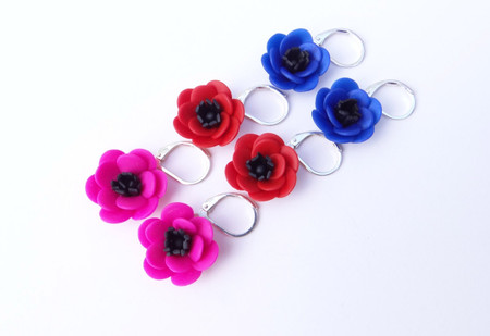 Anemone Simple Dangle Earrings in Hot Pink, Royal Blue and Red