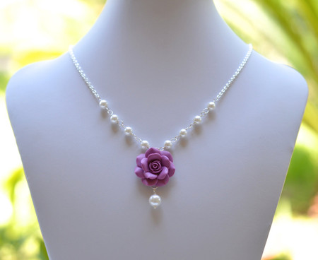 Hannah Centered Necklace in Dusty Plum Rose with Pearls