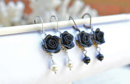 Tamara Statement Earrings in Black Rose 