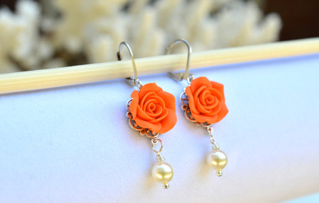 Tamara Statement Earrings in Orange Rose 