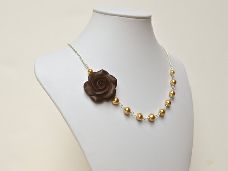 Alysson Asymmetrical Necklace in Dark Brown Rose. FREE EARRINGS