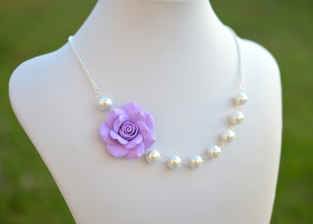 Jessica Asymmetrical Necklace in Lavender Rose. FREE EARRINGS