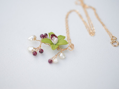 Diana Drop Necklace in Green Cymbidium Orchid and 14K Gold Filled Chain
