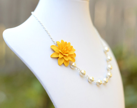 Leah Asymmetrical Necklace in Yellow Dahlia. FREE EARRINGS