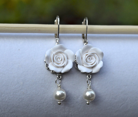 Tamara Statement Earrings in white Rose.