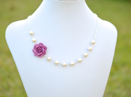 Alice Asymmetrical Necklace in Dusty Plum Rose. FREE EARRINGS