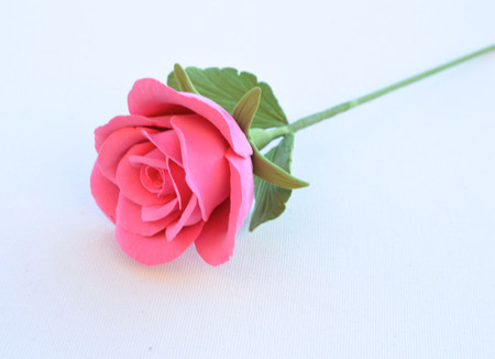 Hot Pink Rose with Leaves Stem
