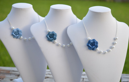 Elisa Asymmetrical Necklace in Claudy Blue, Dusty Blue, Sailor Blue. FREE EARRINGS