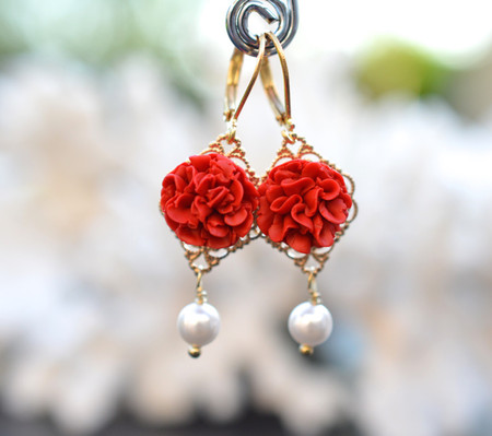 Richelle Statement Earrings in Red Carnation