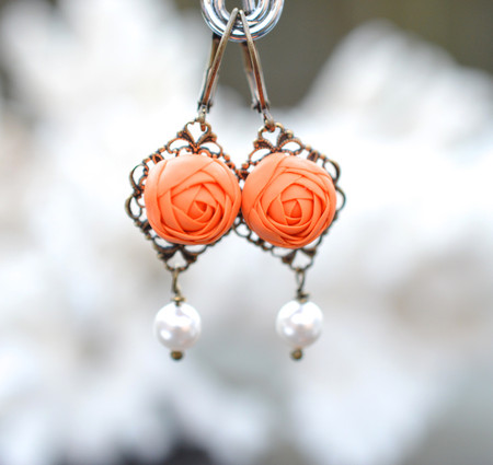 Richelle Statement Earrings in Orange Ranunculus