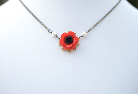 Bradley Delicate Drop Necklace in Red Poppy/Anemone